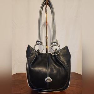 Hara' genuine leather hobo black & silver